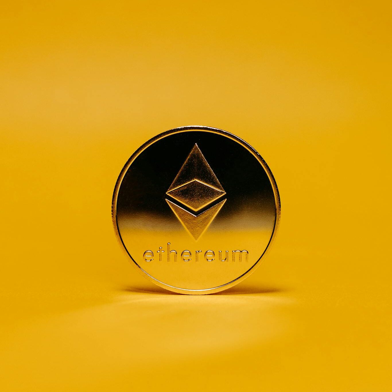 Ethereum Coin on Yellow Background